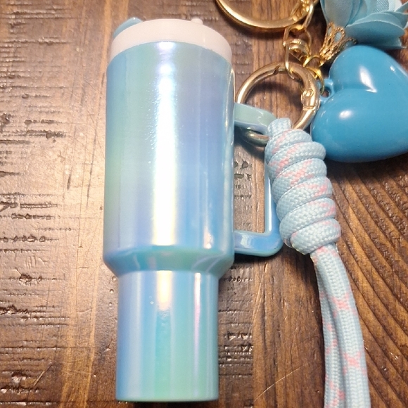Iridescent Keychain Bag Charm with Blue "Stanley" Like Charm - Picture 4 of 8